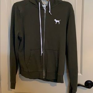 PINK Large Olive Hoodie white Writing